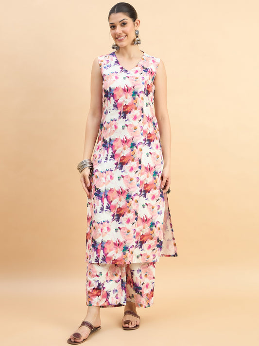Blush Bloom Floral Sleeveless Kurta Set