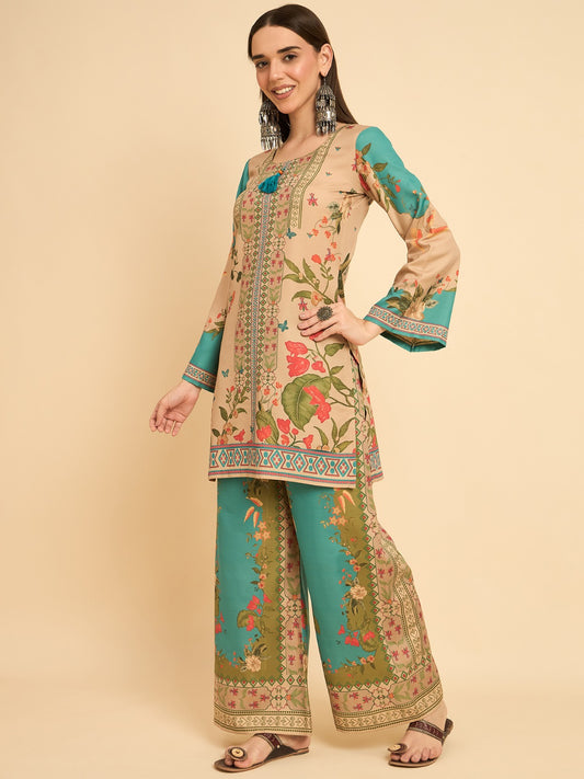 Teal Garden Printed Kurta Pant Set