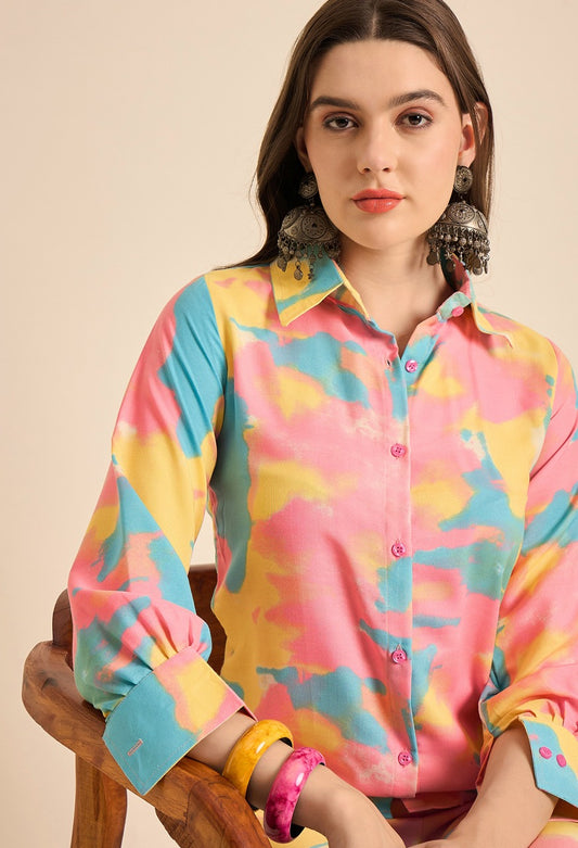 Elegant Tie-Dye Cotton Co-Ord Set for Women